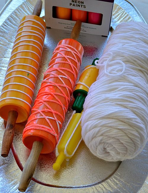 Art Activities for kids Rolling Pin Yarn Prints – Fun Littles