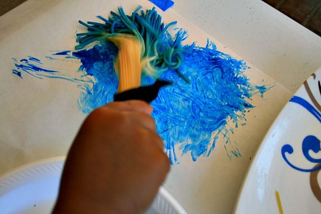 blue paint with spaghetti