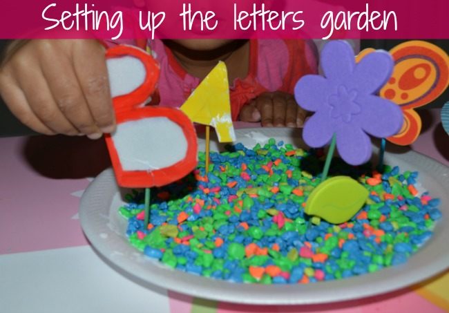 spring craft letters garden set up