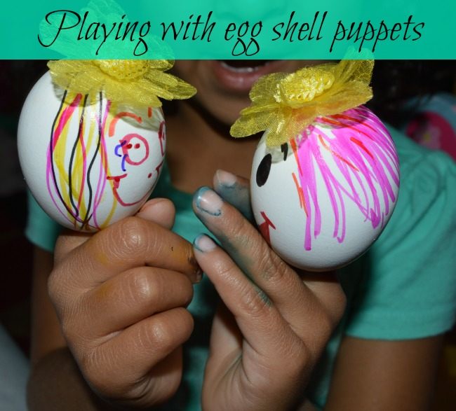 pretend play with egg shell puppets