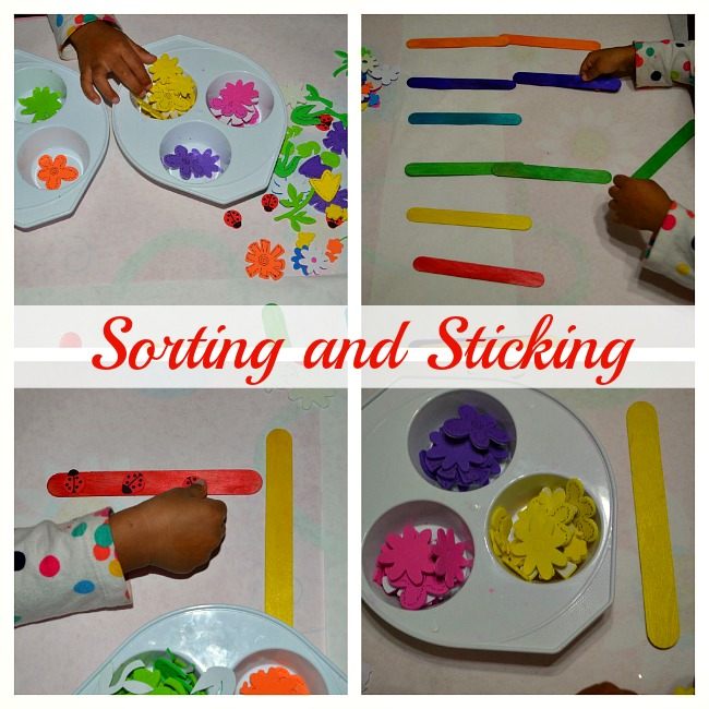 sorting and stickers in spring craft