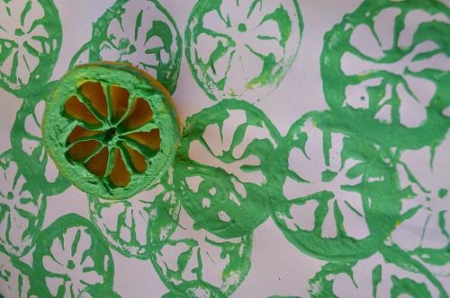 art activity with citrus fruits