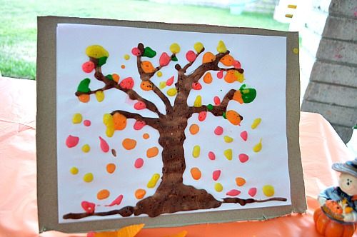 fall decor with kid made art