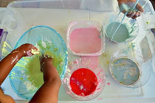 sensory play with oobleck