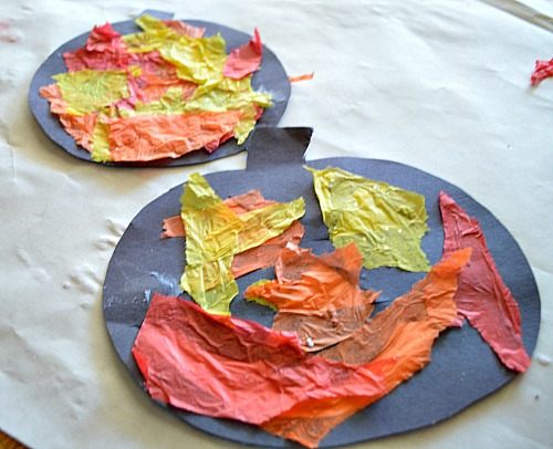 tissue paper pumpkin craft