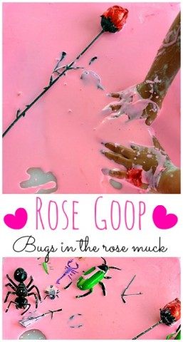 Valentines day sensory play with rose scented goop