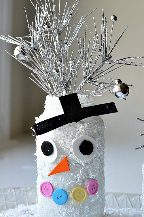 snowman jars with fake snow