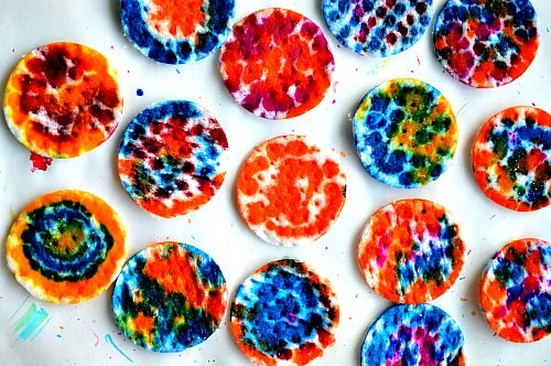 cotton rounds absorption art with watercolors