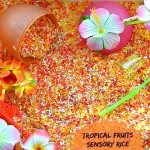 Sensory Activities for kids sensory rice with tropical fruits scents