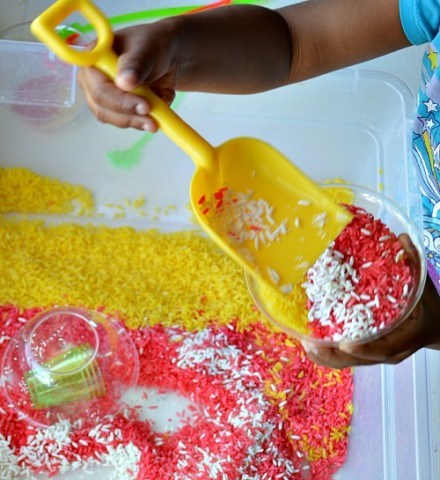 Sensory Rice play with tropical scents