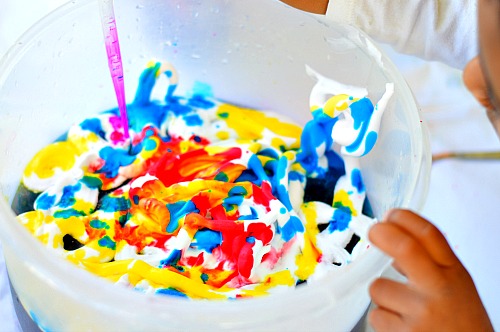 coloring shaving cream sensory play