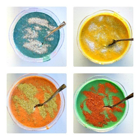 mixing homemade paints for kids