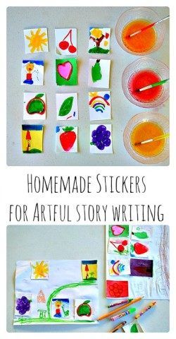 Story writing with stickers Homemade Lick and Stick stickers