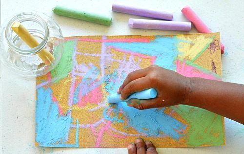 drawing with chalk on sand paper for kids