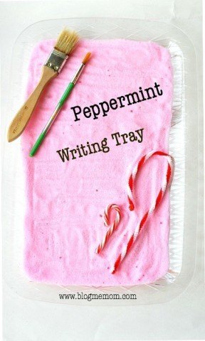 Scented Peppermint Writing Tray Activity for kids with an easy recipe to make the base