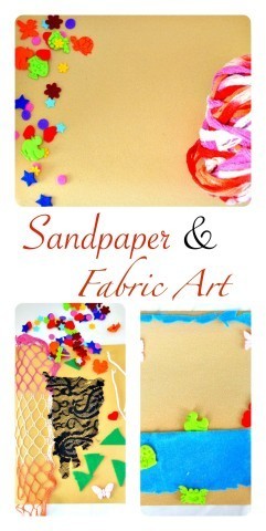 Kids art with sandpaper and fabric