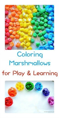 Make rainbow marshmallows for play and learning from Kids Play box