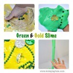 sensory activities for kids – gold and green sparkle slime