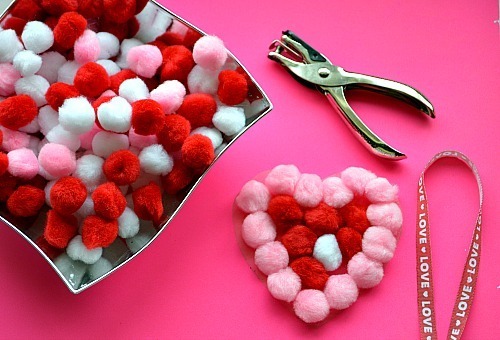 valentine craft for kids with sticky pom poms