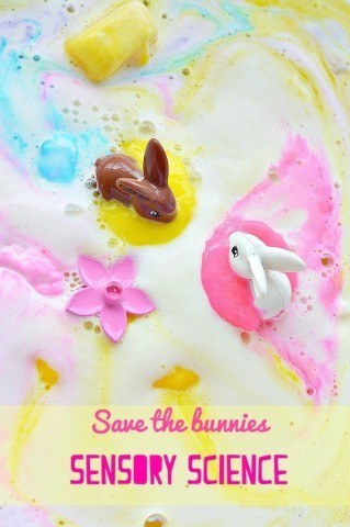 Sensory Science Experiment with a Easter theme| Use soap and baking soda for a fun play time
