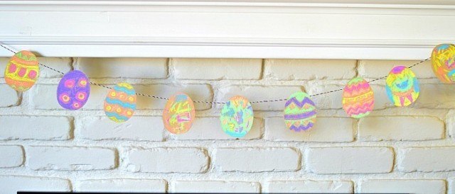 easter craft bunting with chalk and sandpaper