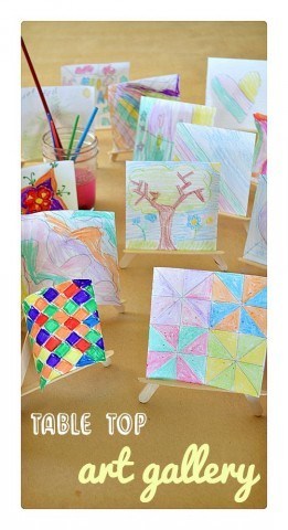 Create an art gallery on your kitchen table with mini easels