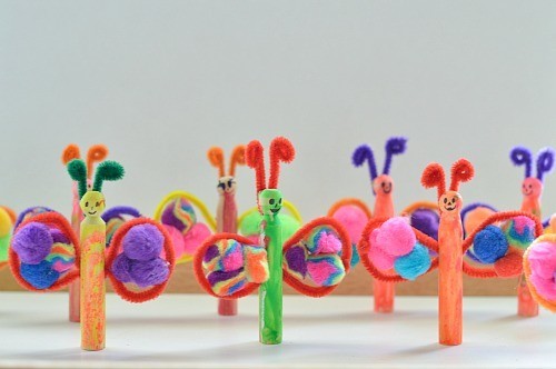 kids crafts doll pin butterflies