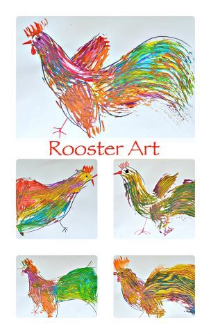 colorful rooster art for kids with simple supplies
