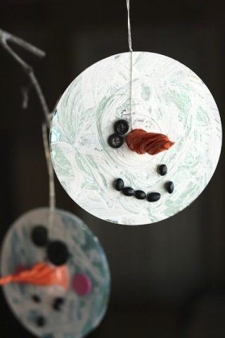 Recycled Christmas Ornaments - snowmen CDs